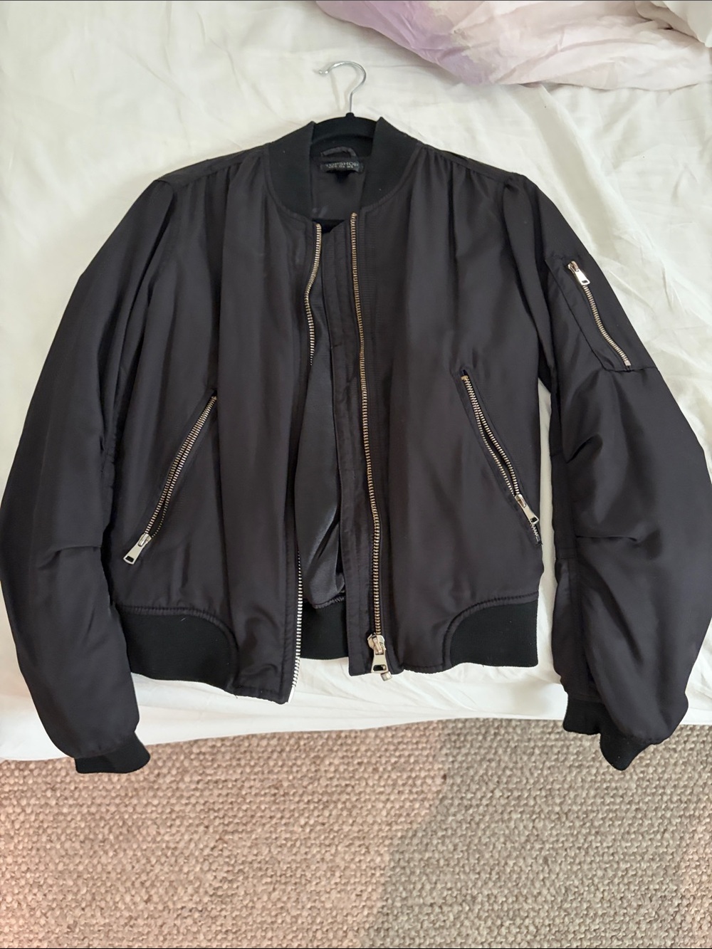 Topshop Black Bomber Jacket with Silver Zippers